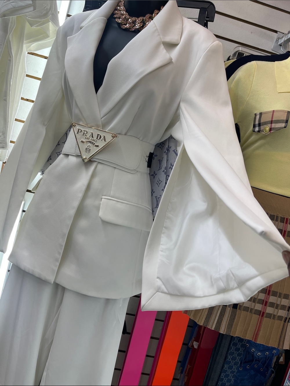 Cape Sleeve Cinched Waist Blazer Blazer with Wide-Leg Pants - Picture 4 of 4
